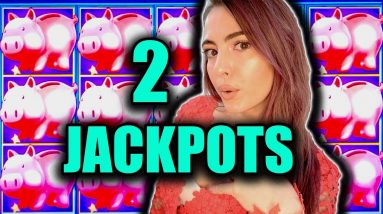 2 LARGE HANDPAY JACKPOTS in Vegas on Piggy Bankin'!