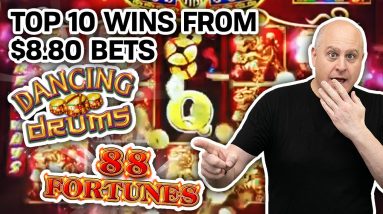 🍀 WHAT LUCK! Only $8.80 Bets 💥 My 10 BIGGEST SLOT WINS: Dancing Drums, 88 Fortunes, & MORE!